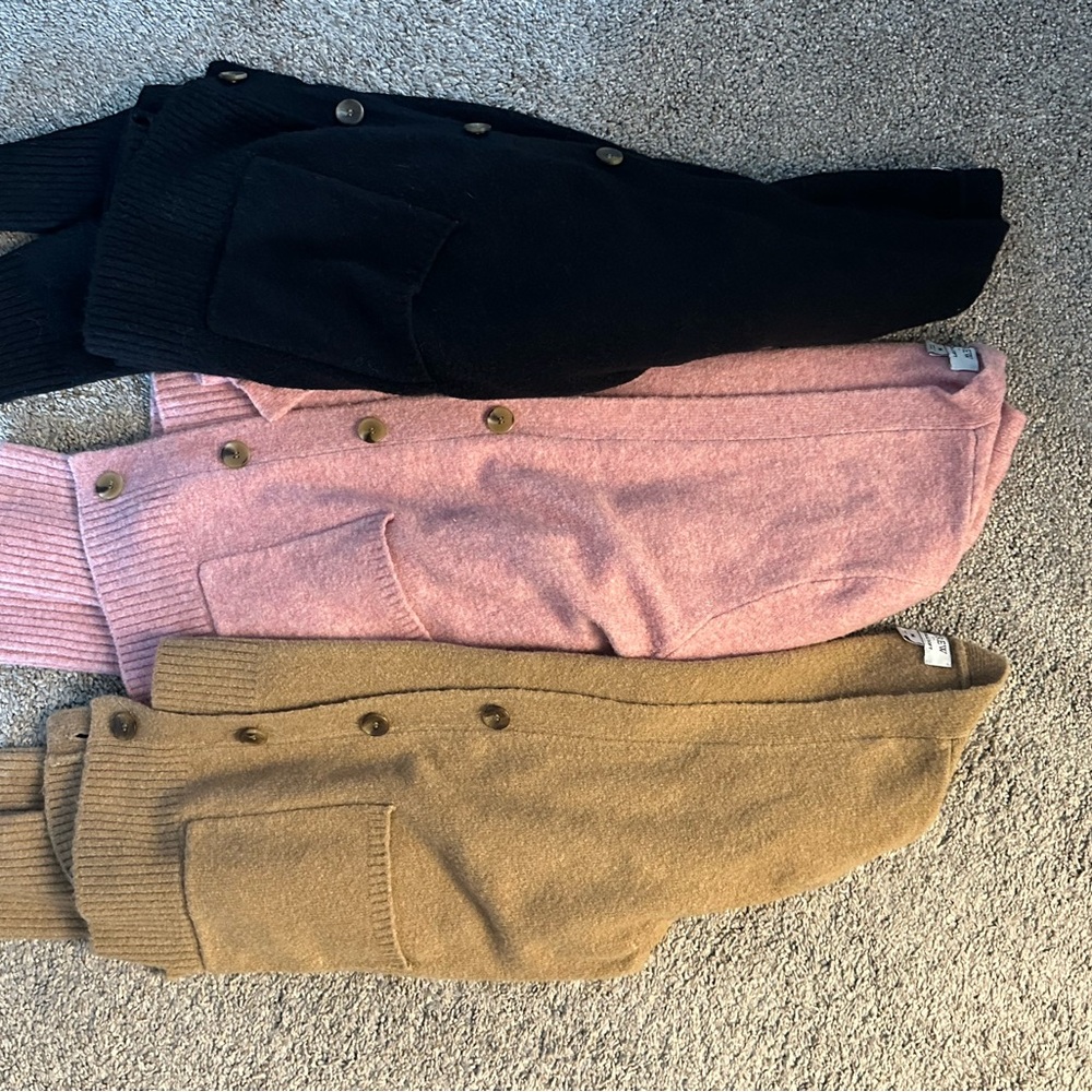 Stylish Cardigan Set in Black, Pink, and Tan JCrew
